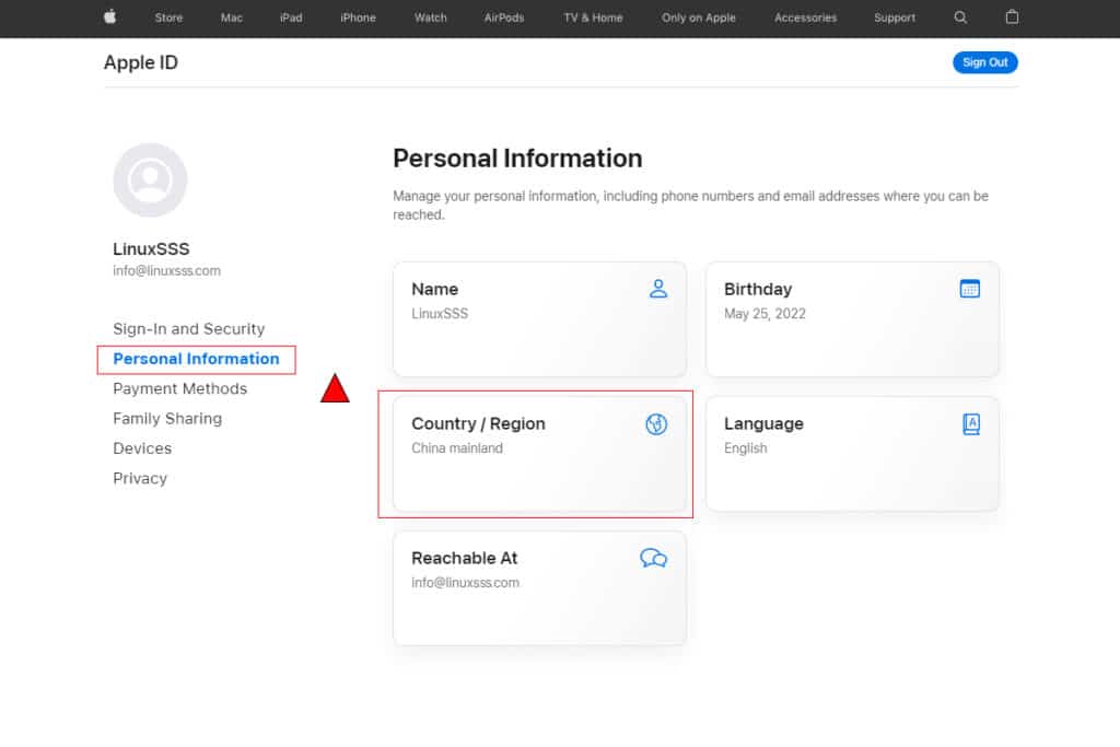 美区 Apple ID 个人资料页面