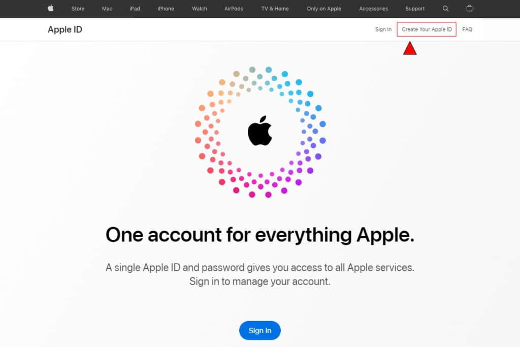 美区 Apple ID 登录页面